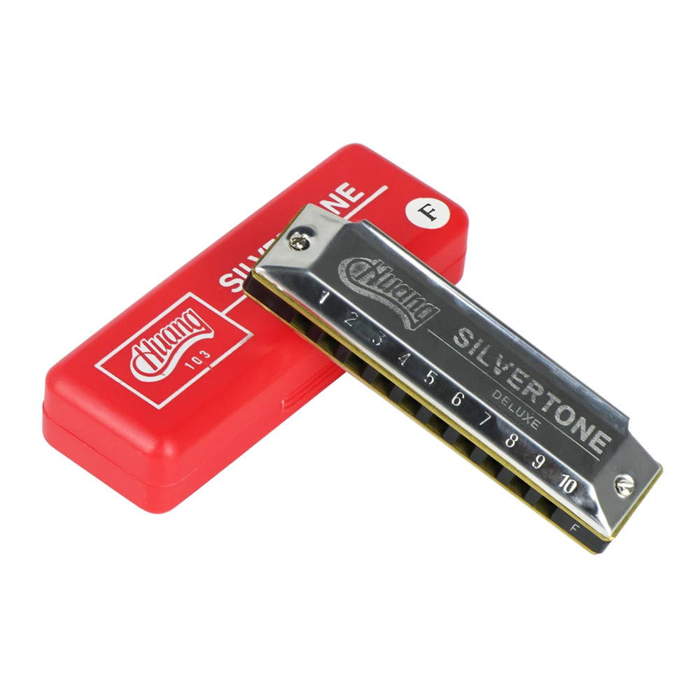 Silver Key of F Профессиональный ключ Bb 10 отверстий Губная гармошка для блюза мундора медные гармоники с ящиком для хранения для начинающих студентов - Цвет: Silver Key of F