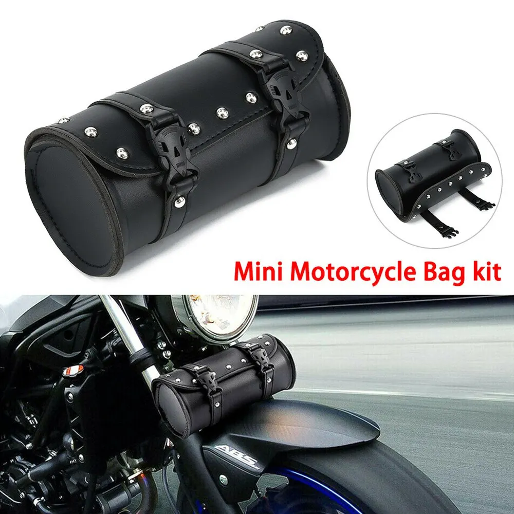 Motorcycle Cruiser Tool Bag Fork Barrel Shape Handlebar Front Fork Bag Black Waterproof Storage Pouch Luggage leather Bag