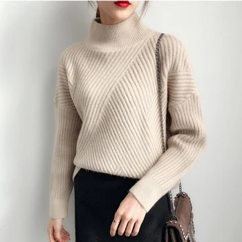 

2019 High Quality Women Autumn Winter Sweater Knitted 6 Colors White Yellow Female Polluver Turtleneck Femme Sweaters