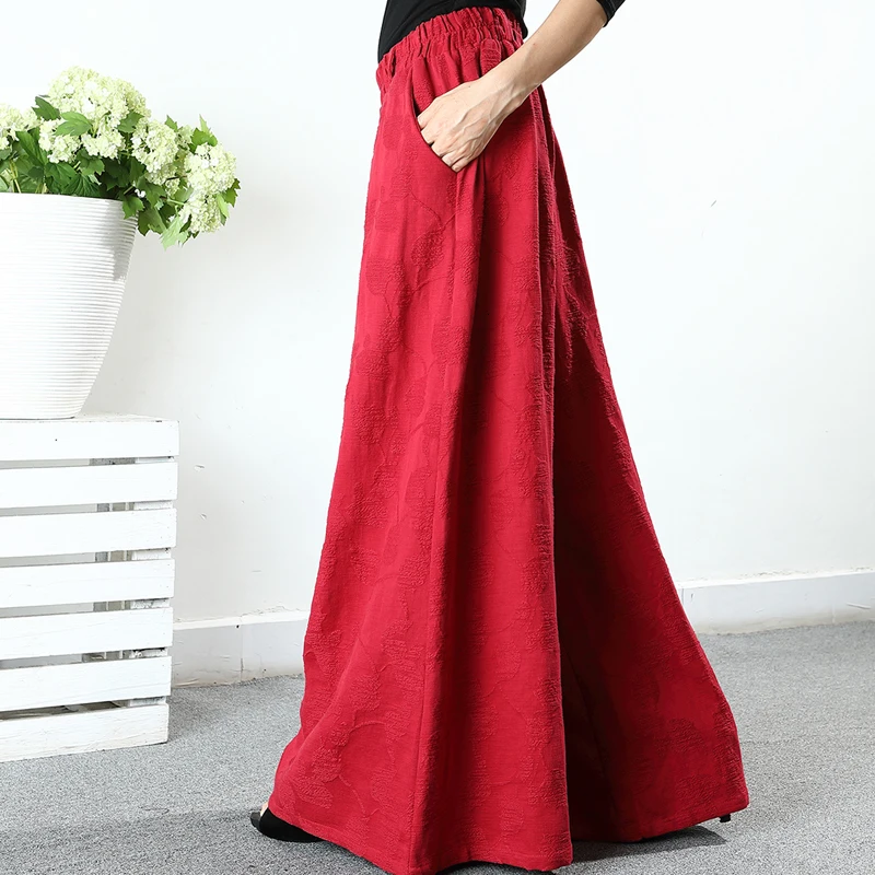 red GCC2238 TVVOVVIN, высокая талия, хлопок, лен, размера плюс, брюки, женская одежда,, модные, корейские, с карманами, эластичная талия, широкие штаны, новинка, X599 - Цвет: red GCC2238