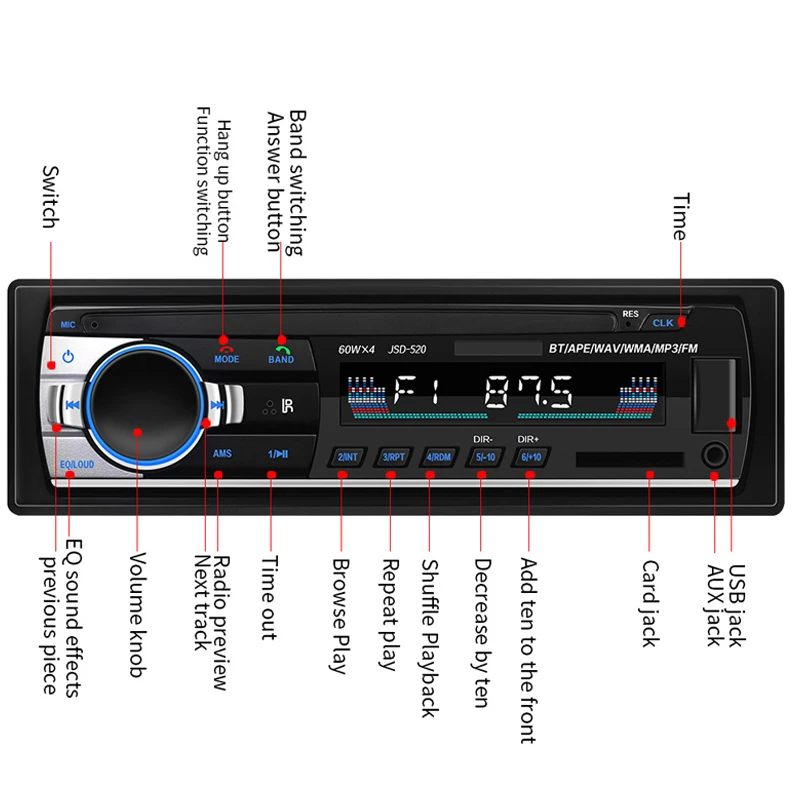 Автомобильный MP3 Bluetooth hands-free вызов Автомобильный MP3-плеер u диск карта радио