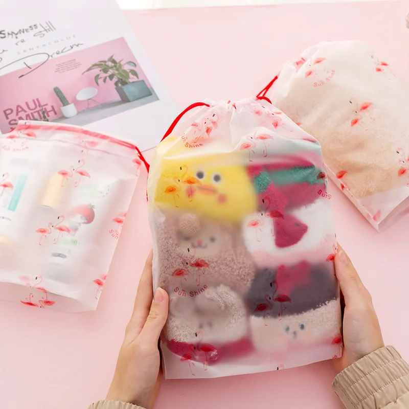 

Travel Flamingos Transparent Cosmetic Bag Drawstring Makeup Case Make Up Bath Organizer Storage Pouch Toiletry Wash Beauty Kit