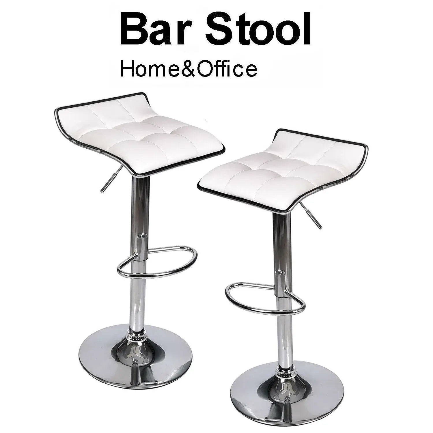 

Set Of 2 White Bar Stools Pu Leather Hydraulic Swivel Pub Kitchen Dining Chair