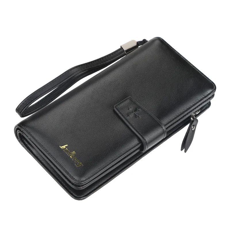 New Men Wallets Fashion Zipper Card Holder Long Style Male Purse High Quality New PU Leather Vintage Coin Holder Men Wallets - Цвет: Black