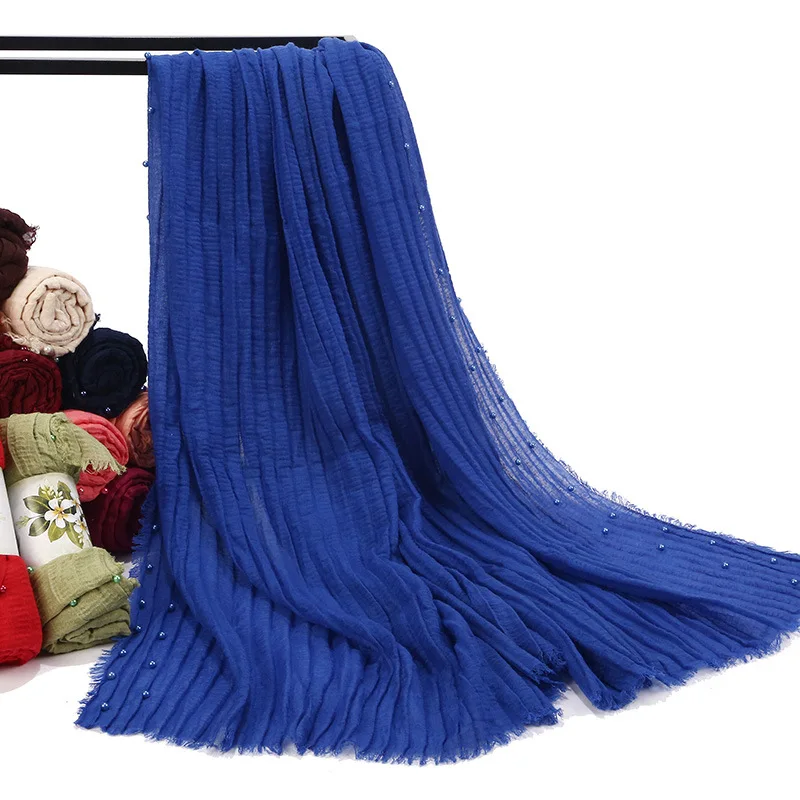 

65*175CM Fashion Women Solid Color Scarf 2019 New Cotton Soft Breathable Scarf Large Hijab Turban Lady Pearl Muslim Headscarf