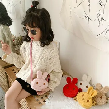 

Lovely Girls Cartoon Cute Plush Rabbit Shoulder Bags Cartoon Plush Crossbody Bag Kids Baby Bunny Zipper Handbag Small Rope Bag