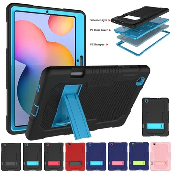 

Heavy Duty Armor Stand Case For Samsung Galaxy Tab S6 Lite 10.4 2020 P610 / P615 Shockproof Protective Shell Silicone Case Cover