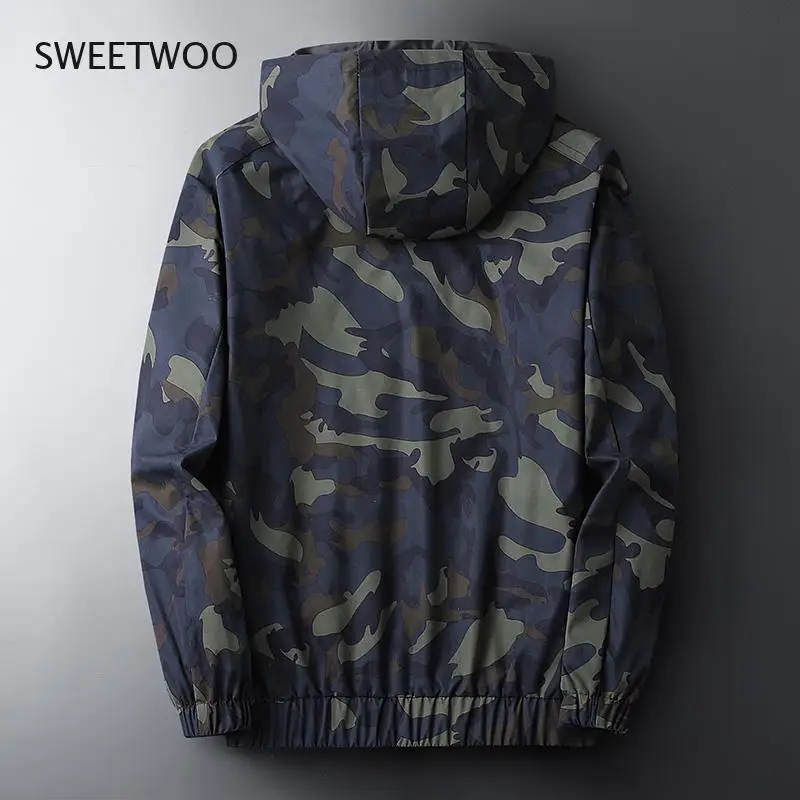 Camouflage Hooded Jacket Men Spring Korean Outdoors Casual Streetwear Breathable Military Windbreakers