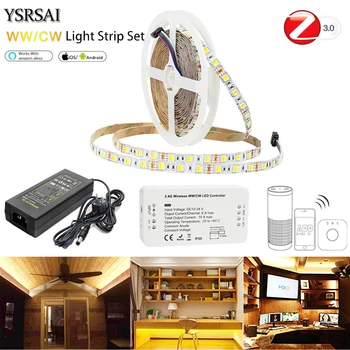 

Zigbee 3.0 Controller 5050 2 in 1 CW/WW CCT Color temperature LED Strip Lights + 12V Power Supply Work With Hub Amazon Echo Plus
