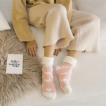 

Women Long Socks Winter Keep Warm Soft Bed Floor Love Patchwork New Year Socks Harajuku Sleeping Mid Sock Skarpetki Damskie