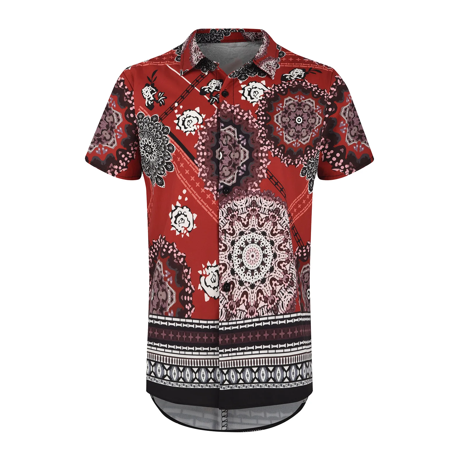 Summer New Men's Clothing European American Retro Trend Shirt Cardigan Single-Breasted Men's Short Sleeve Printing Shirt Summer New Men's Clothing European American Retro Trend Shirt Cardigan Single-Breasted Men's Short Sleeve Printing Shirt
