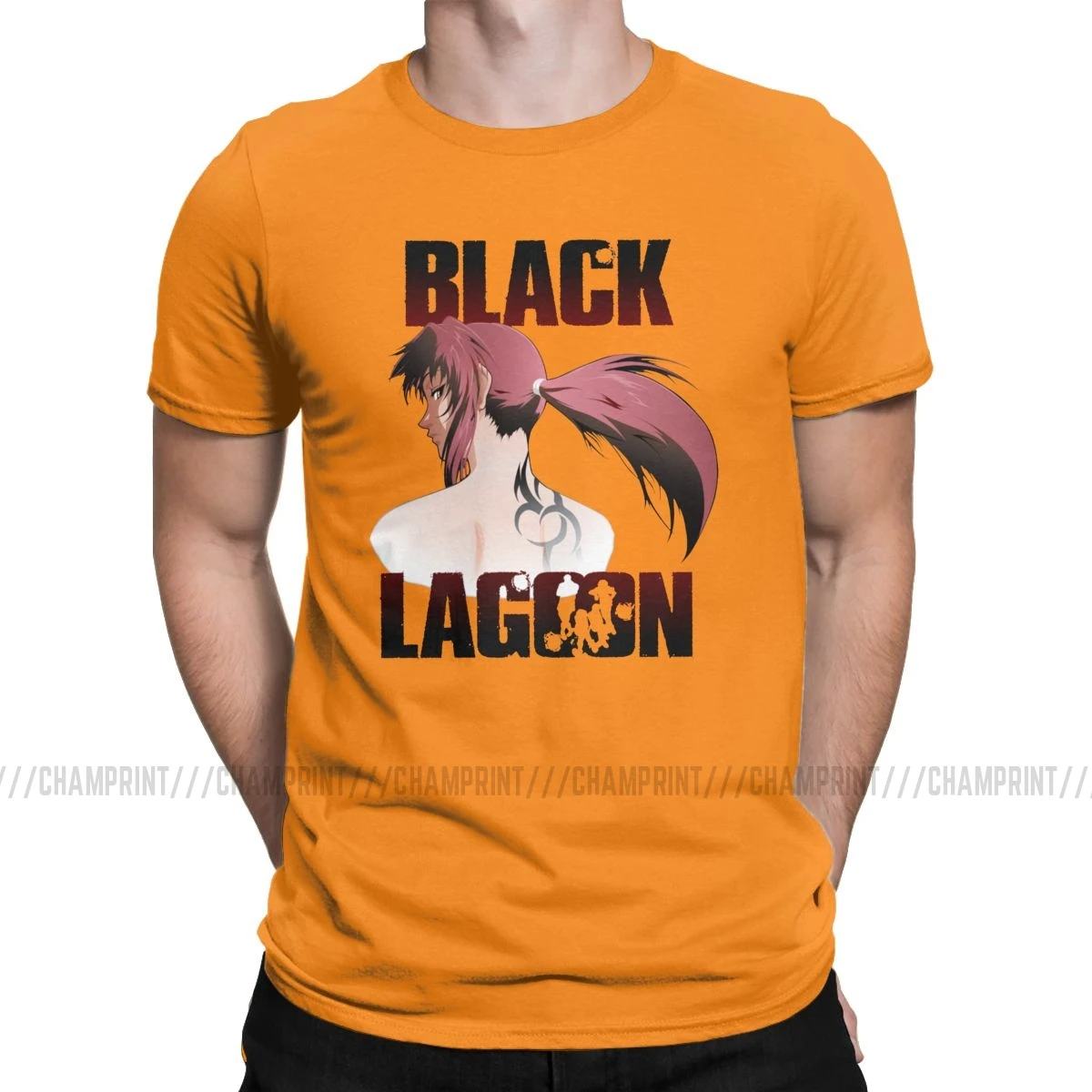 Black Lagoon Revy аниме футболка для мужчин винтажные хлопковые футболки с круглым вырезом футболки с коротким рукавом Новое поступление одежда - Цвет: Оранжевый