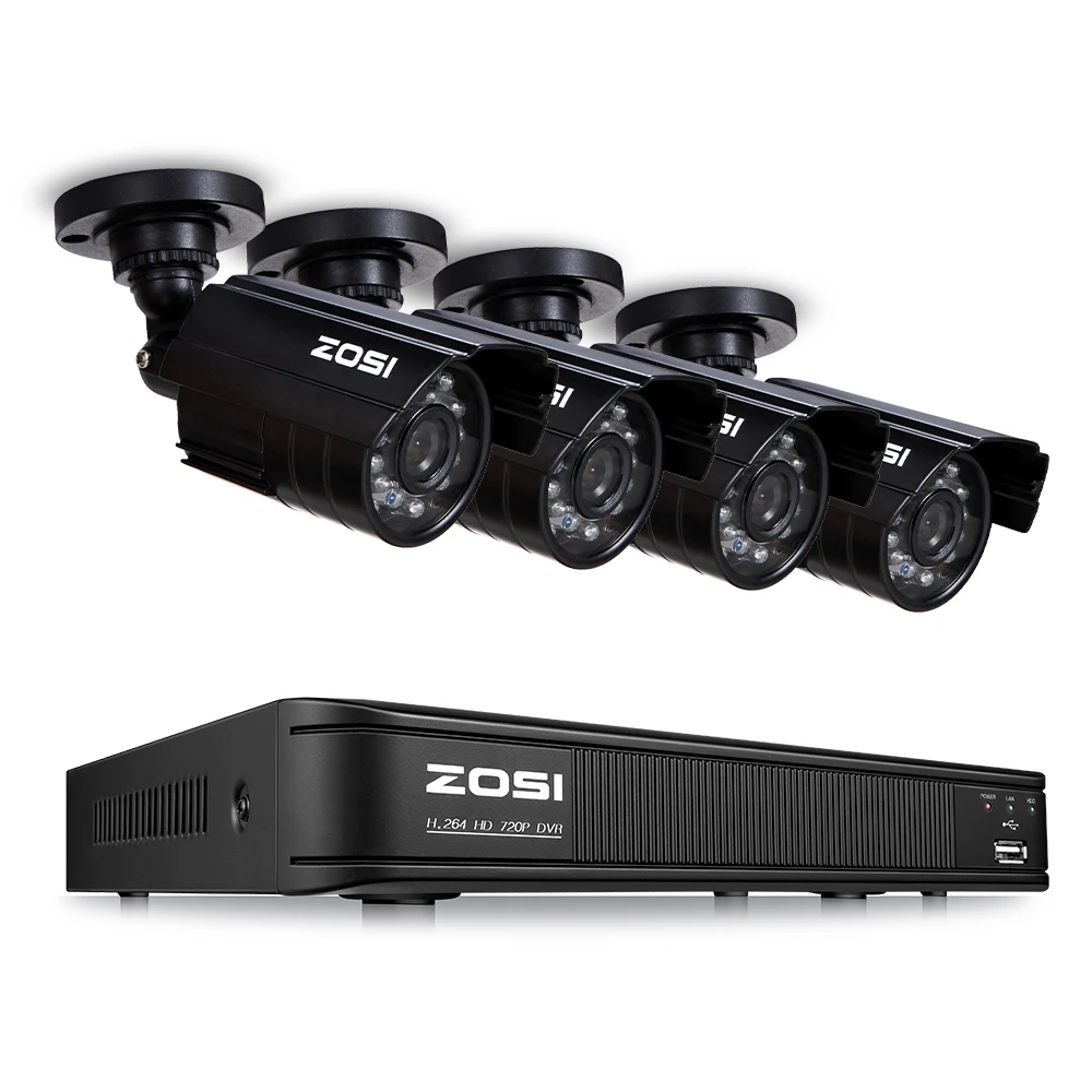 Black 2 ZOSI 8CH CCTV система 8CH сеть TVI DVR 4 шт. 1280TVL ИК Всепогодная система камер домашней безопасности наблюдения DVR комплект - Цвет: Black 2