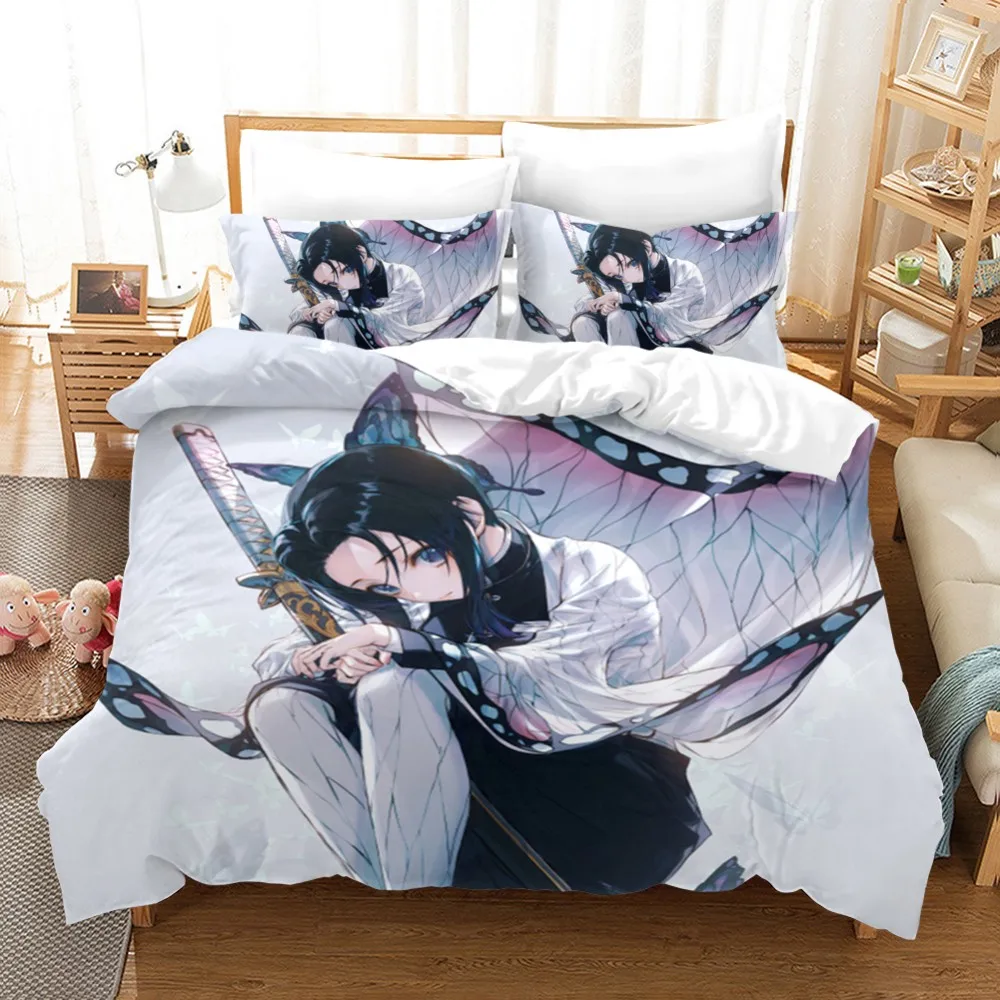 Conjunto de cama de solteiro Anime Demon Slayer 3 peças de desenho animado  3D capa de edredom para meninos decoração de casa quarto sem  edredom-S_Duplo 200 x 200 cm