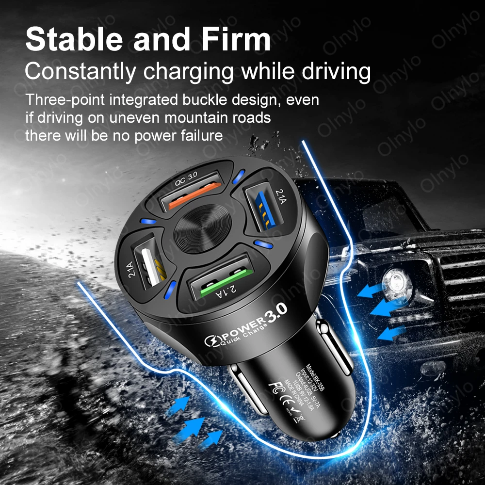 Car Chargers 4 Ports Quick Charge 3.0 For iphone12 pro max 11Huawei Mobile Phone Fast Charging Adapter QC 3.0 Car-Charger in Car (4)