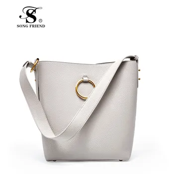 

SONG FRIEND brand design bucket bag lady head layer cowhide litchi grain women handbags fashion Portable shoulder messenger bags