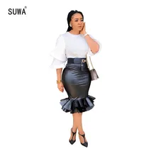 Однотонные кожаные Лоскутные Юбки До Колена в стиле русалки, модная уличная одежда, женские плиссированные юбки на плоской подошве, 3 цвета, L8032G