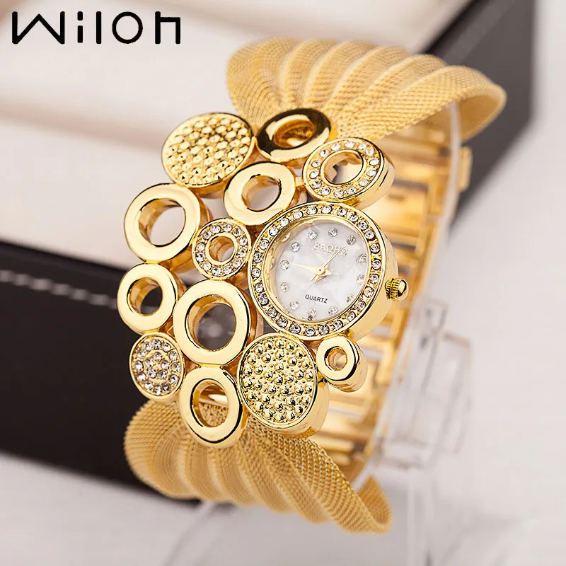 Quartz Watches Bracelet Rhinestones Luxury Fashion Ladies Dress Casual Mesh Inlaid Popular