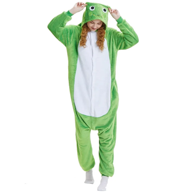 Animal Frog Women Pajama Suit kigurumis Men Night Sleepwear Winter Flannel Onepiece Pyjamas Fantasias Party Cosplay Costume
