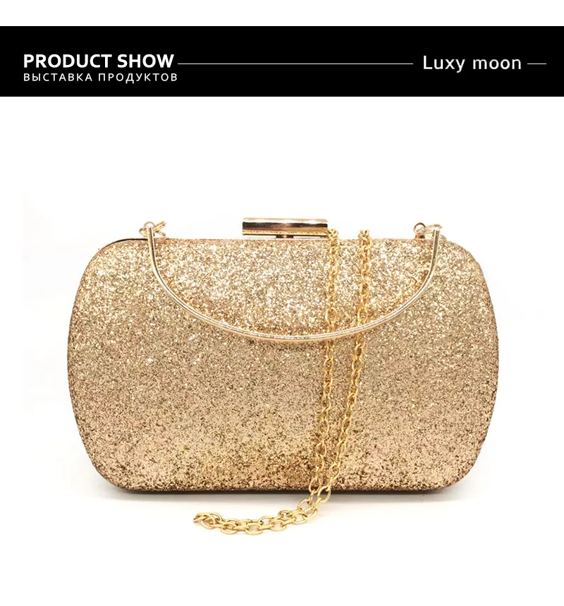 Luxy Moon Gold Sequin Clutch Bag Front View