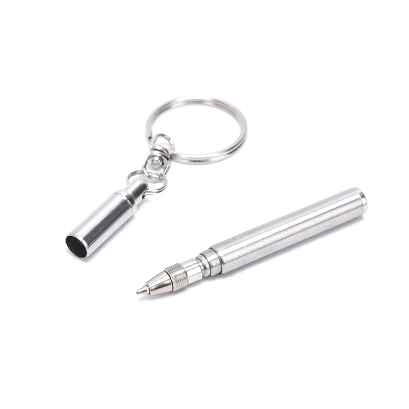 1 pçs esferográfica caneta chaveiro multifuncional mini metal chaveiro telescópico de aço inoxidável caneta ferramenta telescópica