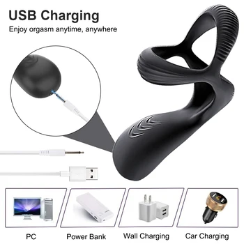 3 In 1 Vibrating Cock Ring Male Vibrator Penis Ring Delay Ejaculation Cockring Perineum Stimulator Sex Toys for Men Adult Goods 5