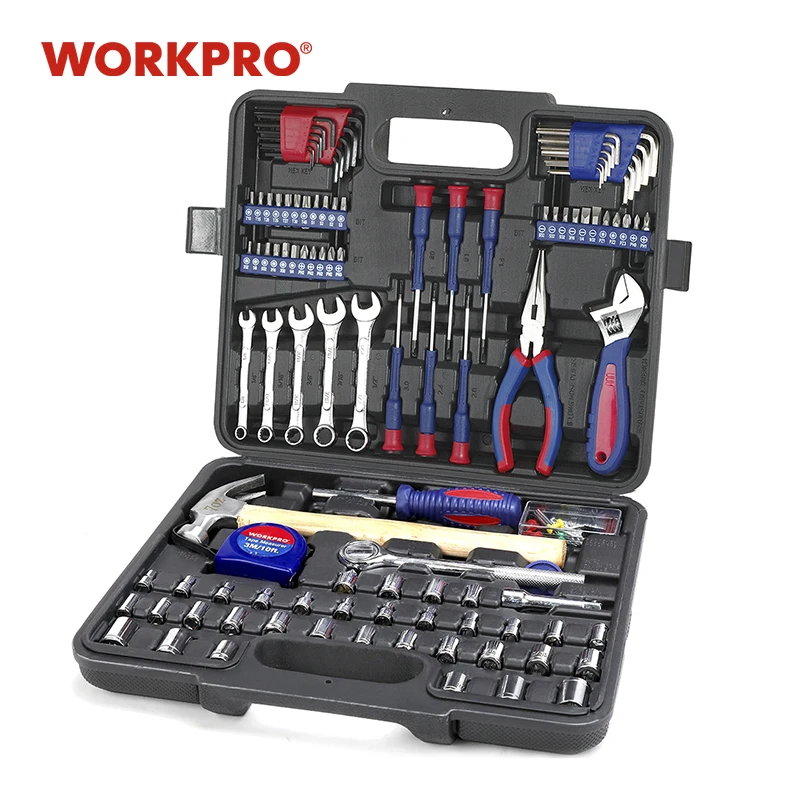 WORKPRO 165 шт. набор инструментов для дома гаечный ключ с трещоткой Набор