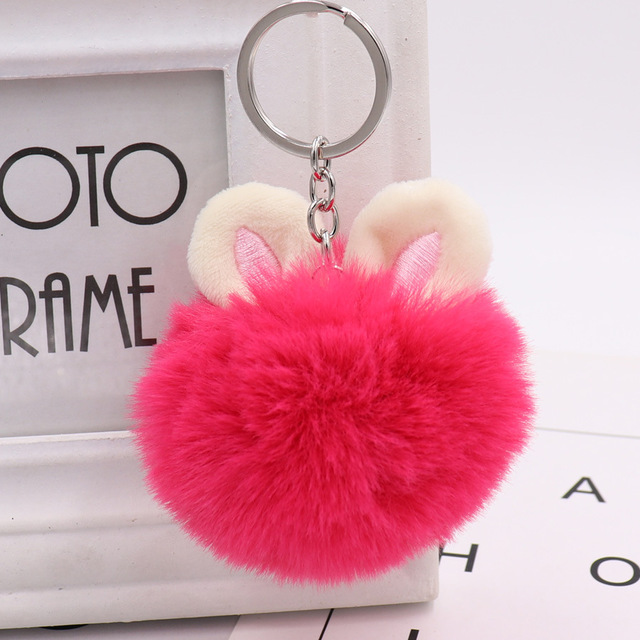 Fur Pom Pom Keychain Fake Rabbit Hair Ball Keychain Porte Clef Pompom De Fourrure Fluffy Bag Charms Bunny Keychain Keyring