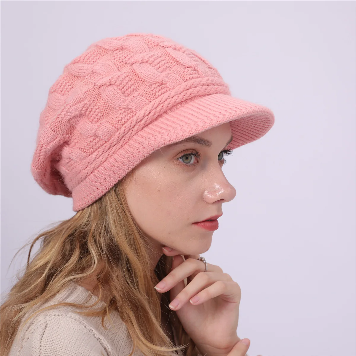 Pink Стиль в европейском и американском стиле-Стиль однотонные Цвет плюс бархатная плотная зимняя одежда с заячьими пряжи с цифрой «8» и надписью, шляпа поворот на осень и зиму, Для женщин - Цвет: Pink
