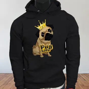 

Funny Crown Dog Lovers Animal Cute Pug Life Cartoon Mens Black Hoodie