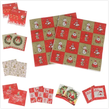 

20sheets/bag 33cm Christmas Napkins Paper Santa Claus Print Festival Napkin Pocket Handkerchief For Home Xmas Table Decoration