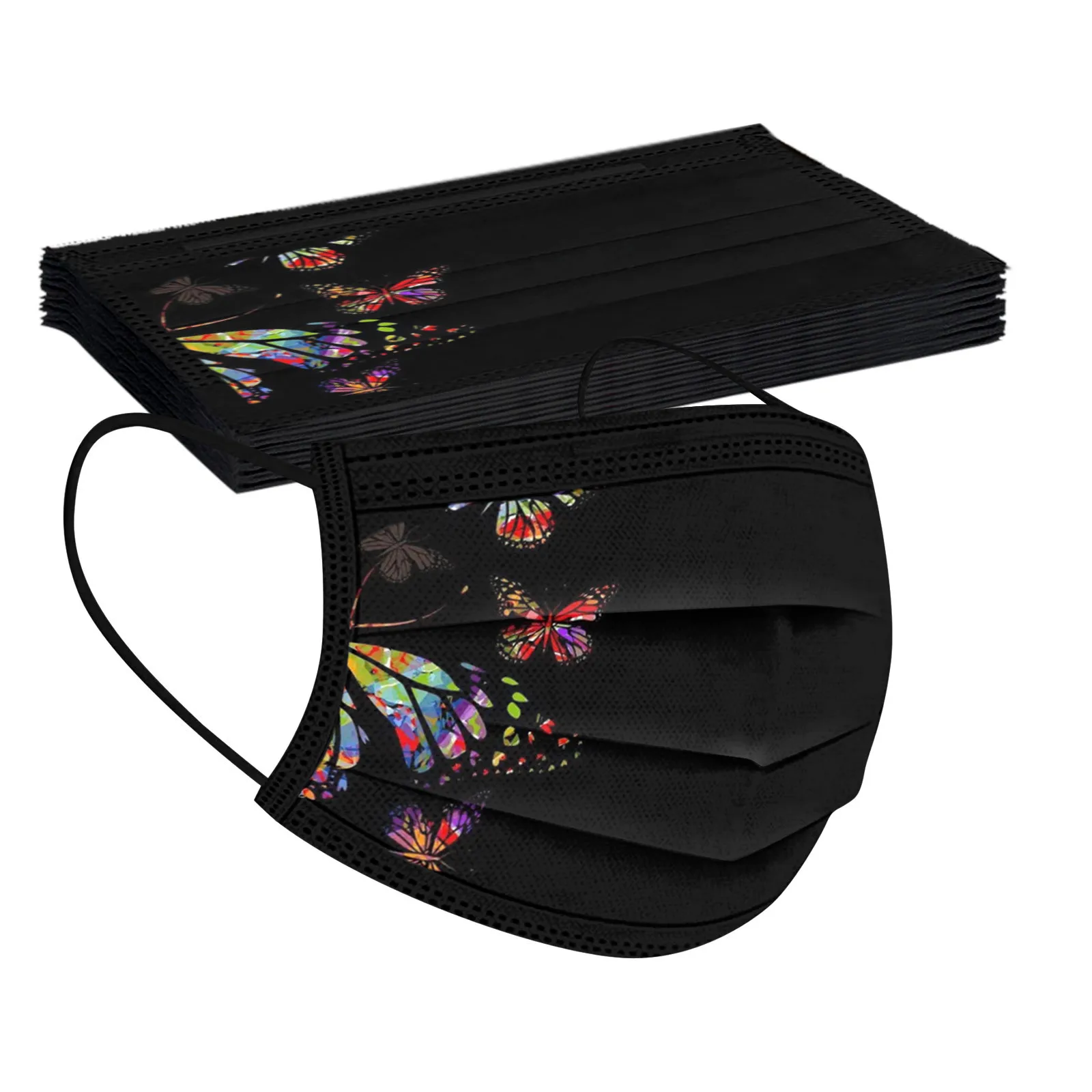 Disposable Mouth Mask Christmas Butterfly Print Adult Face Mask Face Cover Mouth Caps Black Festival Gift Masque 10/50pcs face mask