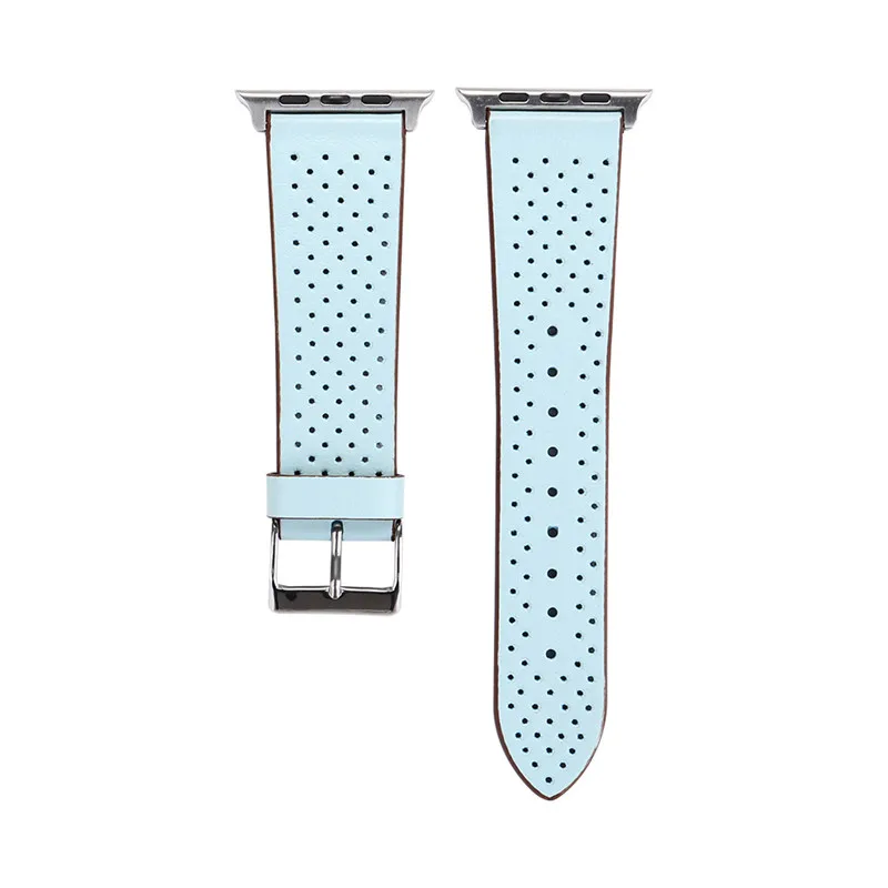 Light blue Натуральная кожа аксессуары ремешок для наручных часов Apple Watch, версии 44/40 мм дышащий ремень для наручных часов iWatch, 4/3/2/1 Замена Браслет - Цвет ремешка: Light blue