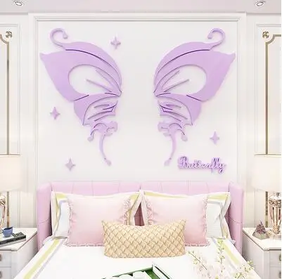 light purple Крылья Ангела Акриловые 3d зеркальные настенные наклейки для гостиной, спальни, настенные украшения для магазина, окна, декоративные наклейки, домашний декор - Цвет: light purple