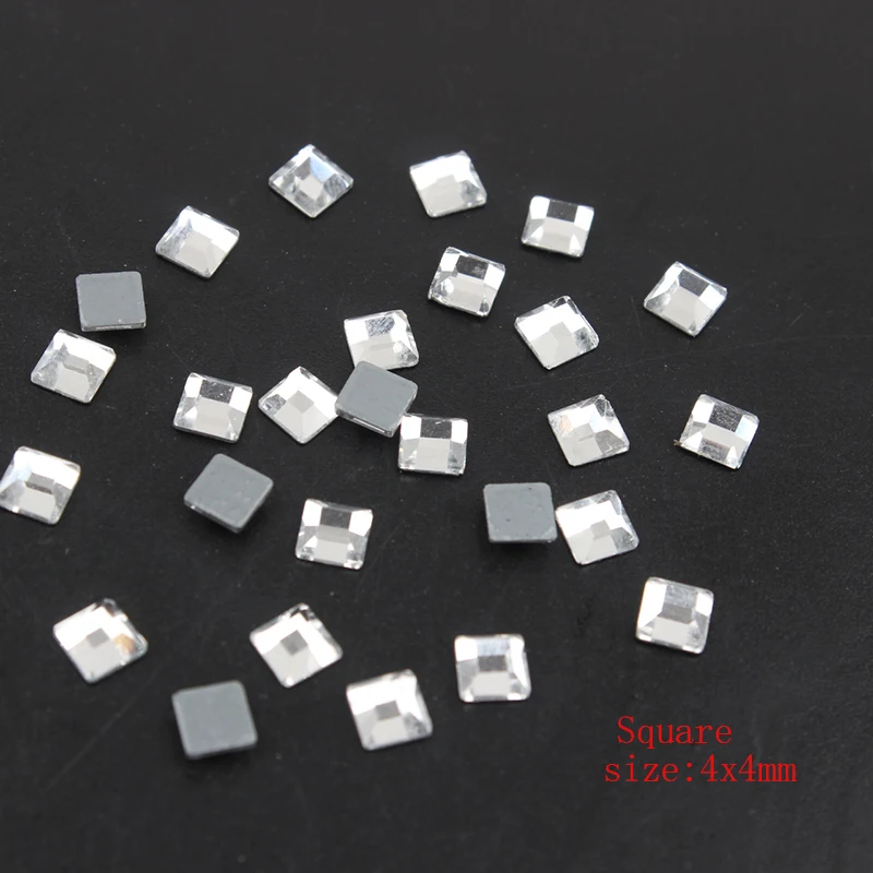 Square 4mm Shinny 144 шт кристально чистый камень мульти-формы класса ААА высокого качества горячей фиксации/клей на горный хрусталь для 3D художественное оформление ногтей - Цвет: Square 4mm