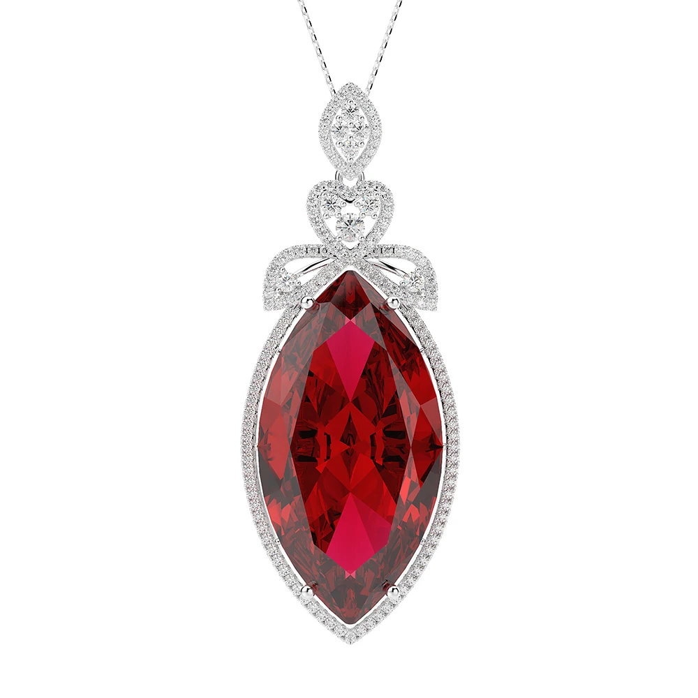 PANSYSEN, дизайн, Свадебный бренд, большая Сапфировая подвеска из рубина, ожерелье s для женщин, серебро 925, ювелирное ожерелье, вечерние подарки - Цвет камня: Красный