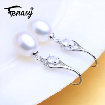 

FENASY Pearl Jewelry Natural Pearl earrings for women Korean Sterling Silver Dangle Crystal Earrings Fashion Jewelry