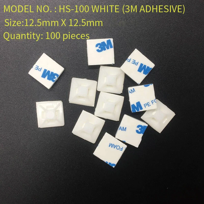 

100PCS/Set White Cable Base Mounts 12.5mmX12.5mm Self Adhesive Cable Wire Zip Tie Mounts Bases Wall Holder Fixing Seat Clamps