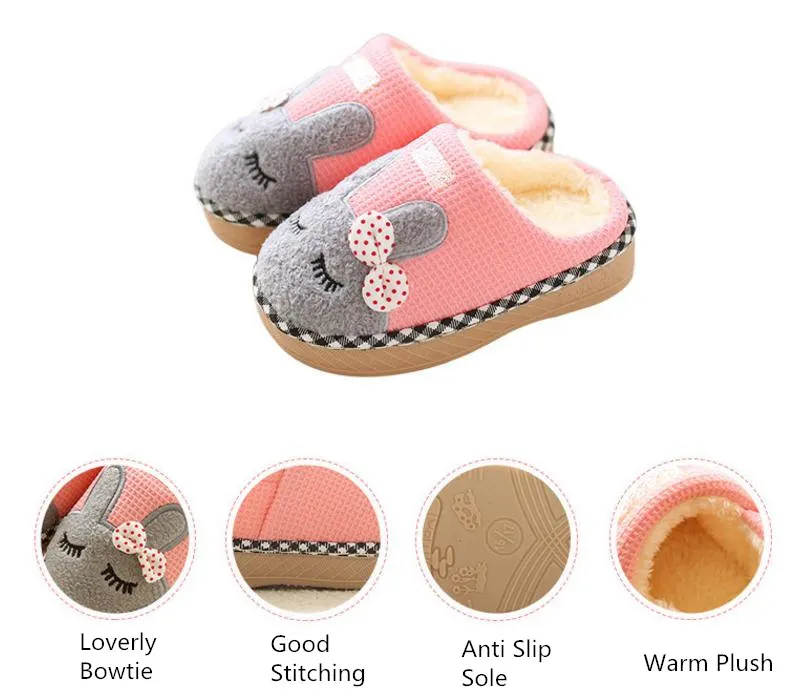 Children Indoor Slippers Warm Plush Cartoon Style Boys Girls Winter Home Floor Shoes Slip On Soft Kids Bedroom Slides SH080403