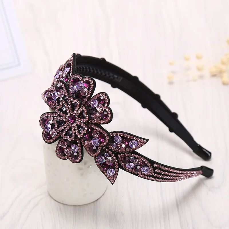 Корейская простая креативная Изысканная головная повязка с цветами для девушек и женщин, модные блестящие австралийские стразы, головной убор, аксессуары для волос - Цвет: Purple