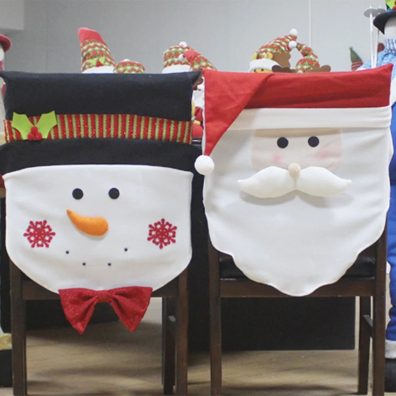 New-2Pcs рождественские Чехлы для стула шапка Санта-Клауса рождественские покрытия для стула украшения обеденного стола для домашнего стула задняя крышка стула