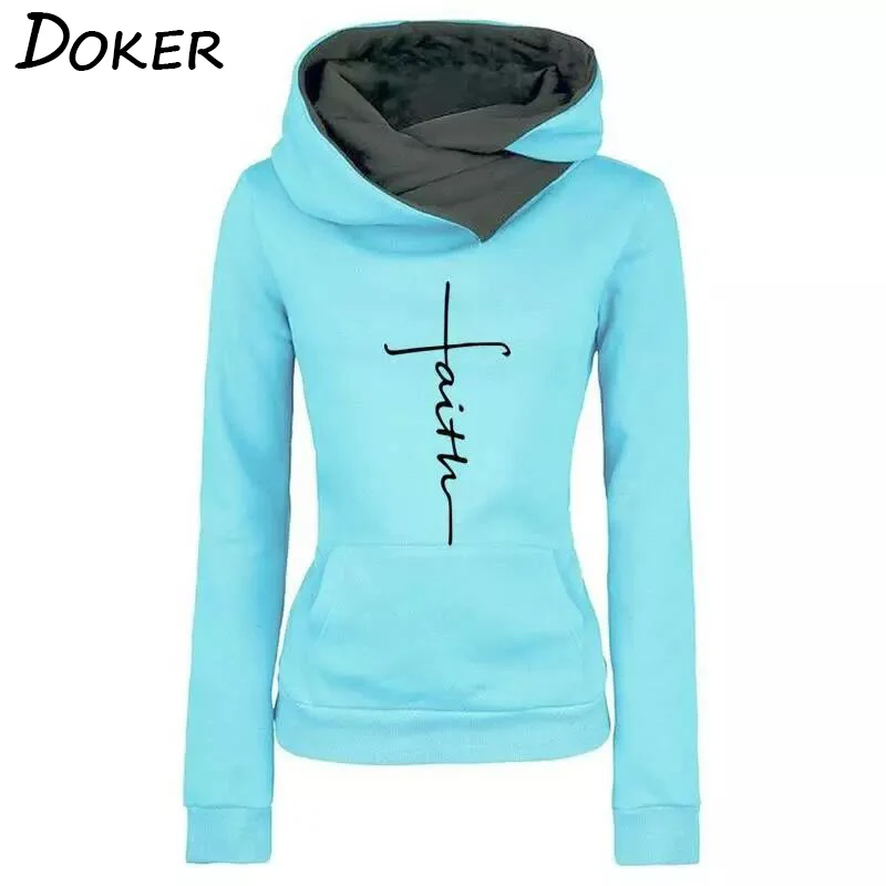 Autumn Winter Hoodies Sweatshirts Women Faith Embroidered Sweatshirts Long Sleeve Pullovers Christm