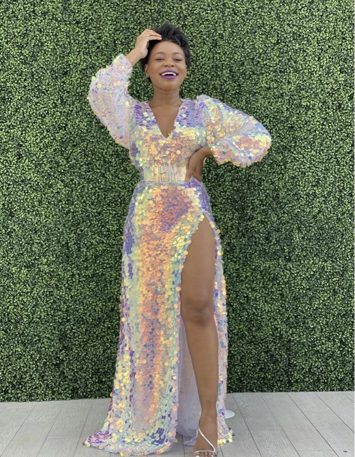 High Slit Sequins Birthday Dress 