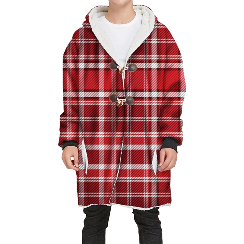 YOUTHUP New Winter Mens Long Velvet Hoodies 3D Different Plaid Printing Hooded Pullovers Thick Hoodies Streetwear - Цвет: SCA93D-JRMY-073
