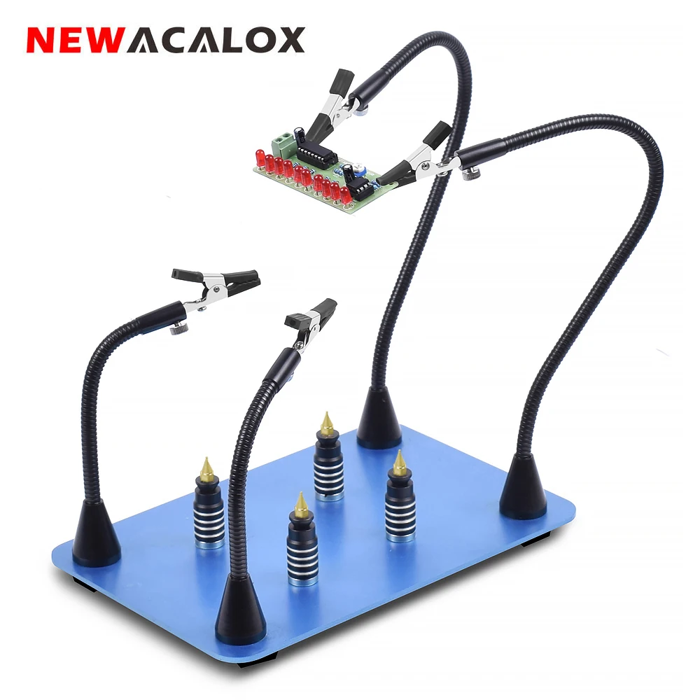 NEWACALOX Welding Third Hand Tool PCB Board Fixed Clip 3X LED