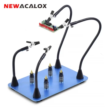 

NEWACALOX Welding Third Hand Tool Magnetic PCB Board Fixed Clip 3X LED Magnifying Glass Flexible Arm Soldering Helping Hand Tool