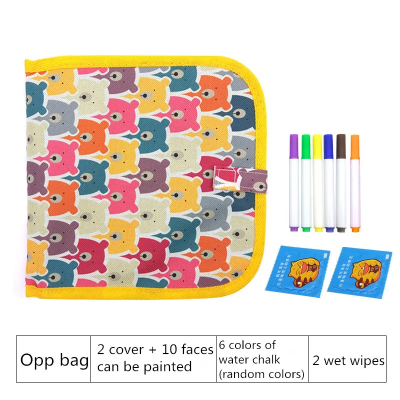 Bear 10faces 6pens Новинка ПВХ Дети DIY обучающая игрушка граффити Рисование книга стираемая доска с водой Мел раскраска книга доска для рисования - Цвет: Bear 10faces 6pens