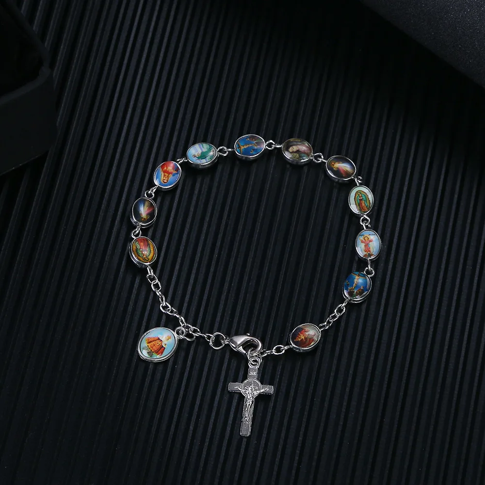 Fashion Religious Virgin and Father Icon Sticker Alloy Cross Bracelet Prayer Beads Souvenir Giveaway | Украшения и аксессуары