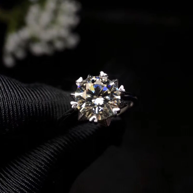 Классическое серебряное кольцо Moissanite для помолвки 2ct VVS Grade из серебра 925 пробы