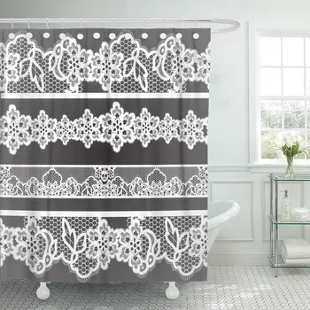 

Lace Old Lacy Borders Ornamental Flowers Realistic Frames Floral Shower Curtain Waterproof Polyester Fabric 72 x 72 Inches Set w